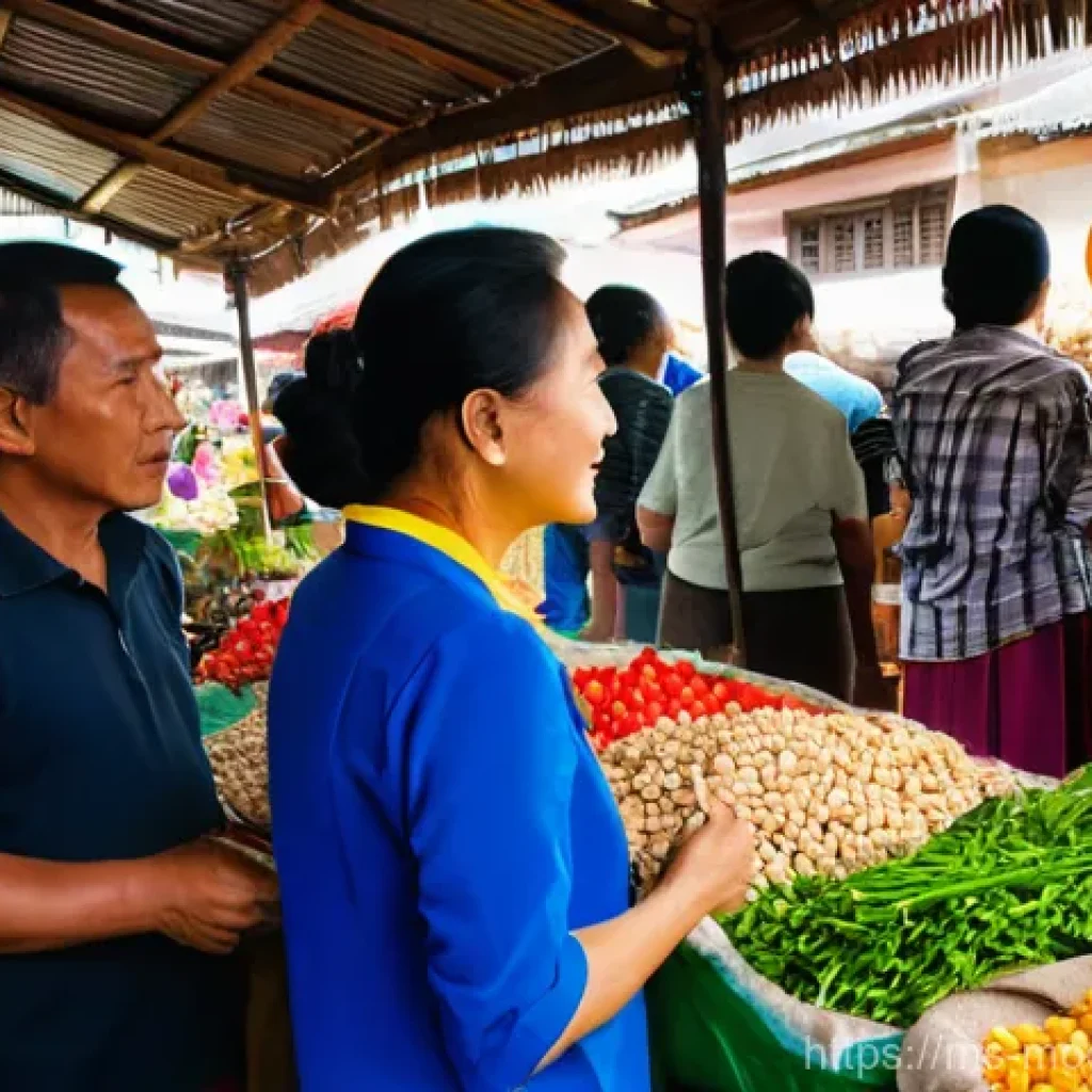 신시장 진입을 위한 시장 기회 평가 - **Prompt:** A vibrant, bustling outdoor market scene in Southeast Asia, with a diverse group of loca...