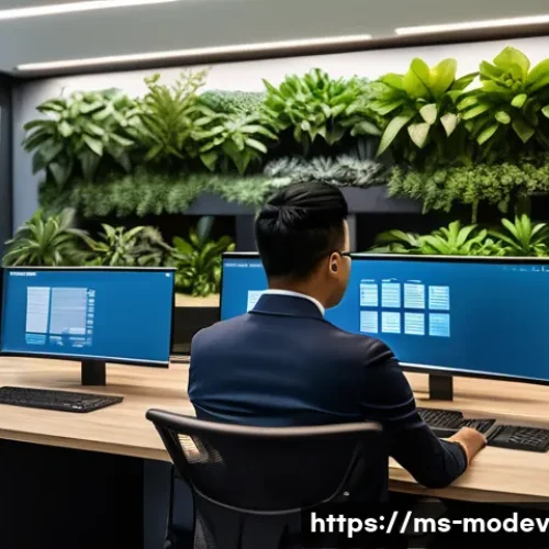 Home 15 시장 기회 평가 모델의 외부 요인 분석 - A modern Malaysian small business office interior with a diverse team of professionals using digital...