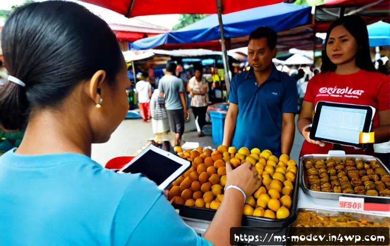 시장 기회 평가 모델의 객관적 데이터 수집 방법 - Photorealistic Malaysian market researcher collecting objective data at a busy open-air food market ...