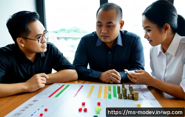 시장 기회 평가 모델 유형 비교 - Photorealistic Malaysian business team comparing market opportunity assessment models at a clean mod...